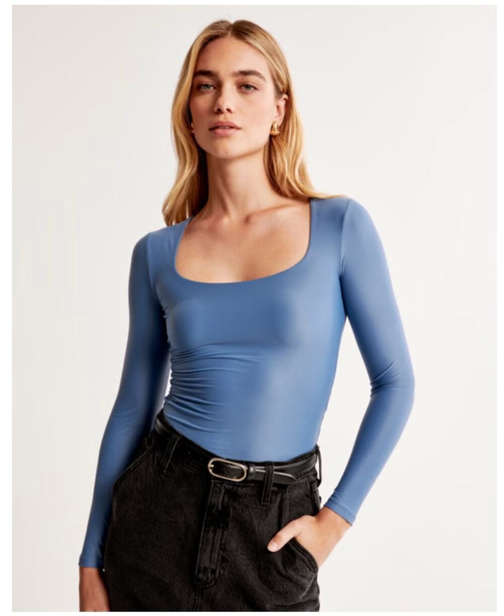 Abercrombie & Fitch Soft Matte Seamless Long-Sleeve Tuckable Squareneck Top sz L